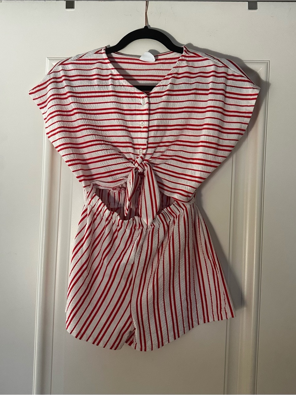 Zara Red & White Striped Tie-Front Crop Top One Piece Romper